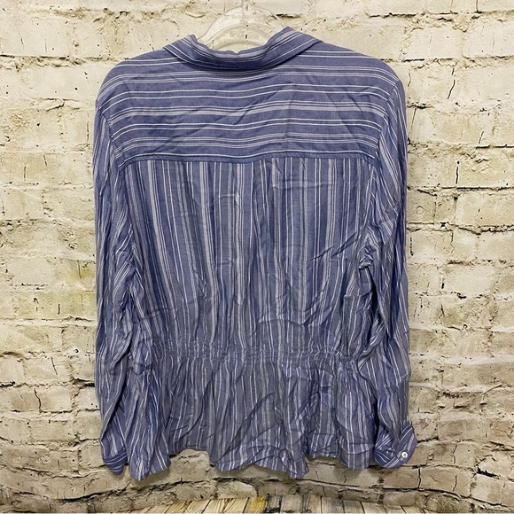 Vintage American Blue White Striped Soft V Neck Button Up Top - Picture 3 of 5